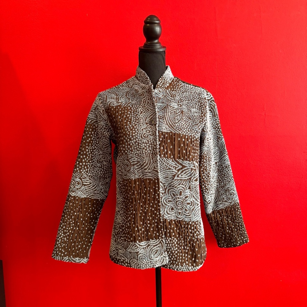 Alexis & Avery Brown and Blue Tapestry Floral Jacket